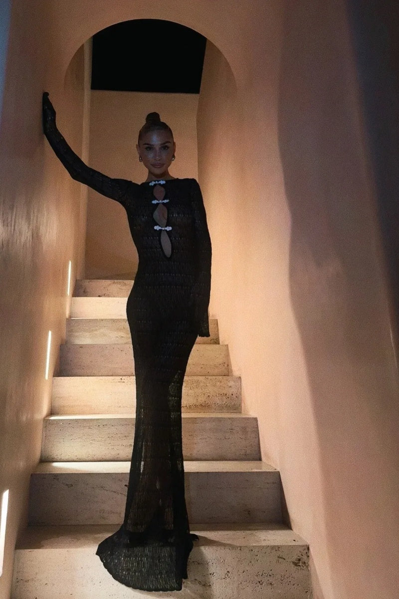 Crochet Lace Backless Maxi Dress