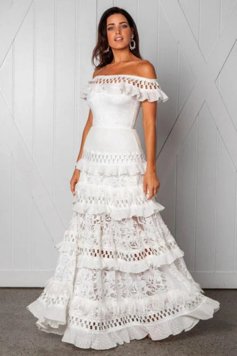 White Lace Hollow Maxi Dress