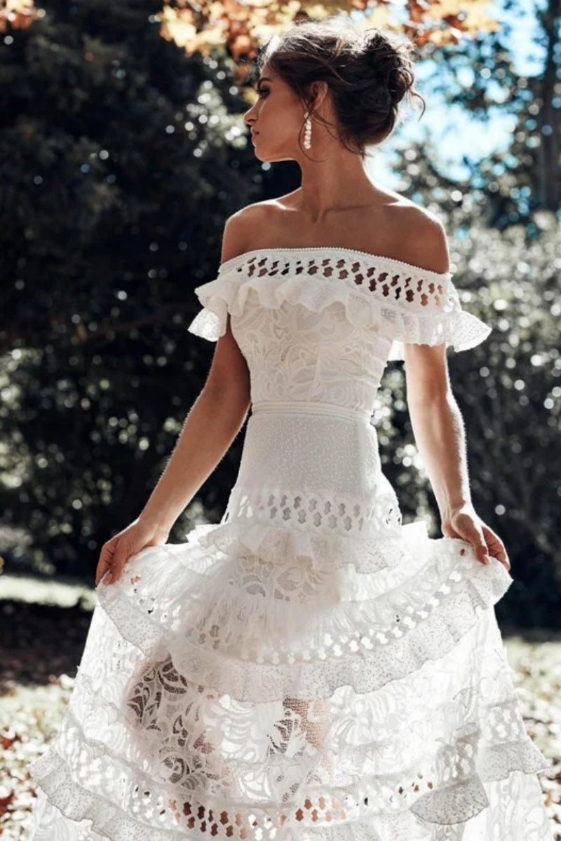 White Lace Hollow Maxi Dress