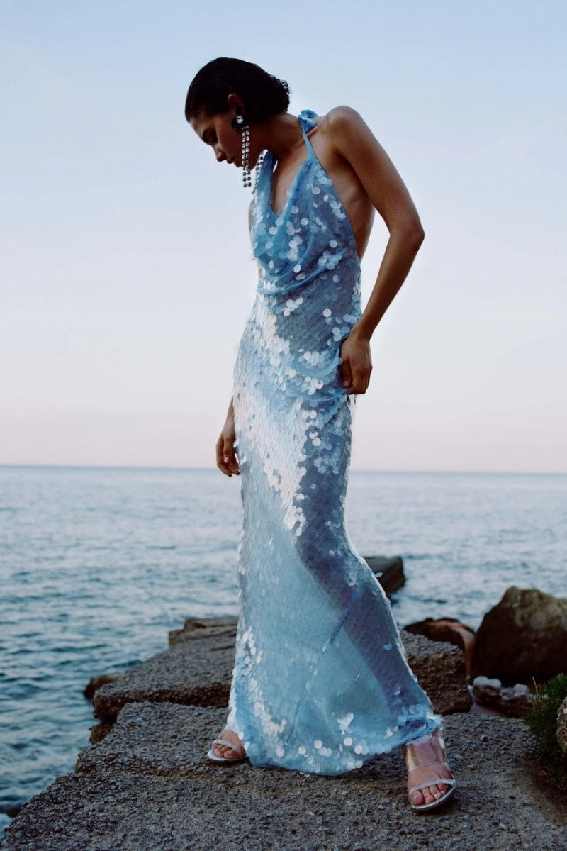 Sexy Halterneck Sequined Maxi Dress