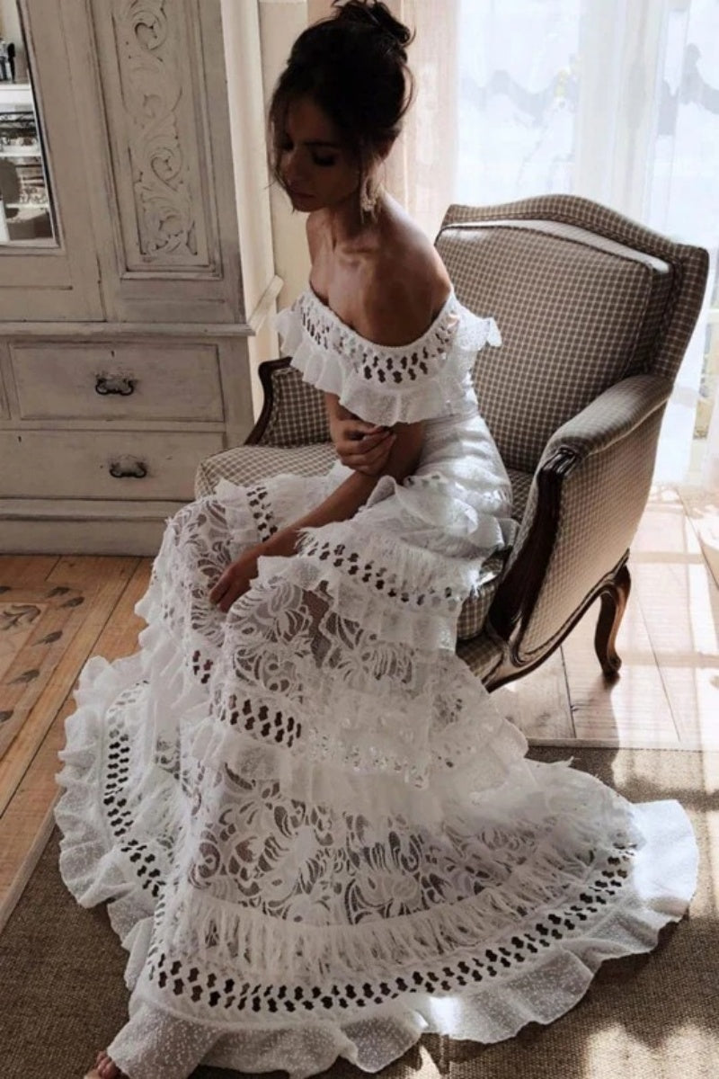 White Lace Hollow Maxi Dress