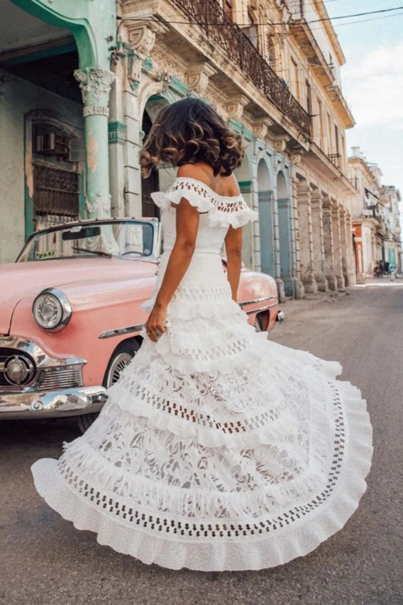 White Lace Hollow Maxi Dress