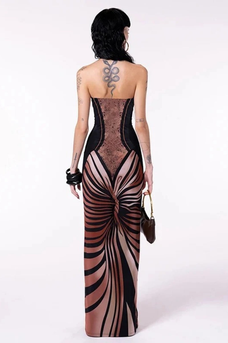 Butterfly Print High Slit Maxi Dress