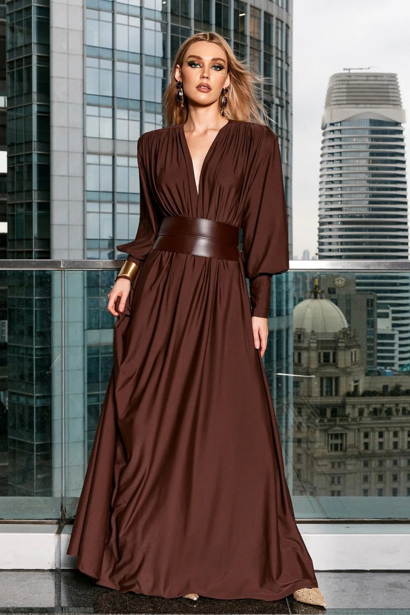 Plunge Long Sleeve Maxi Dress