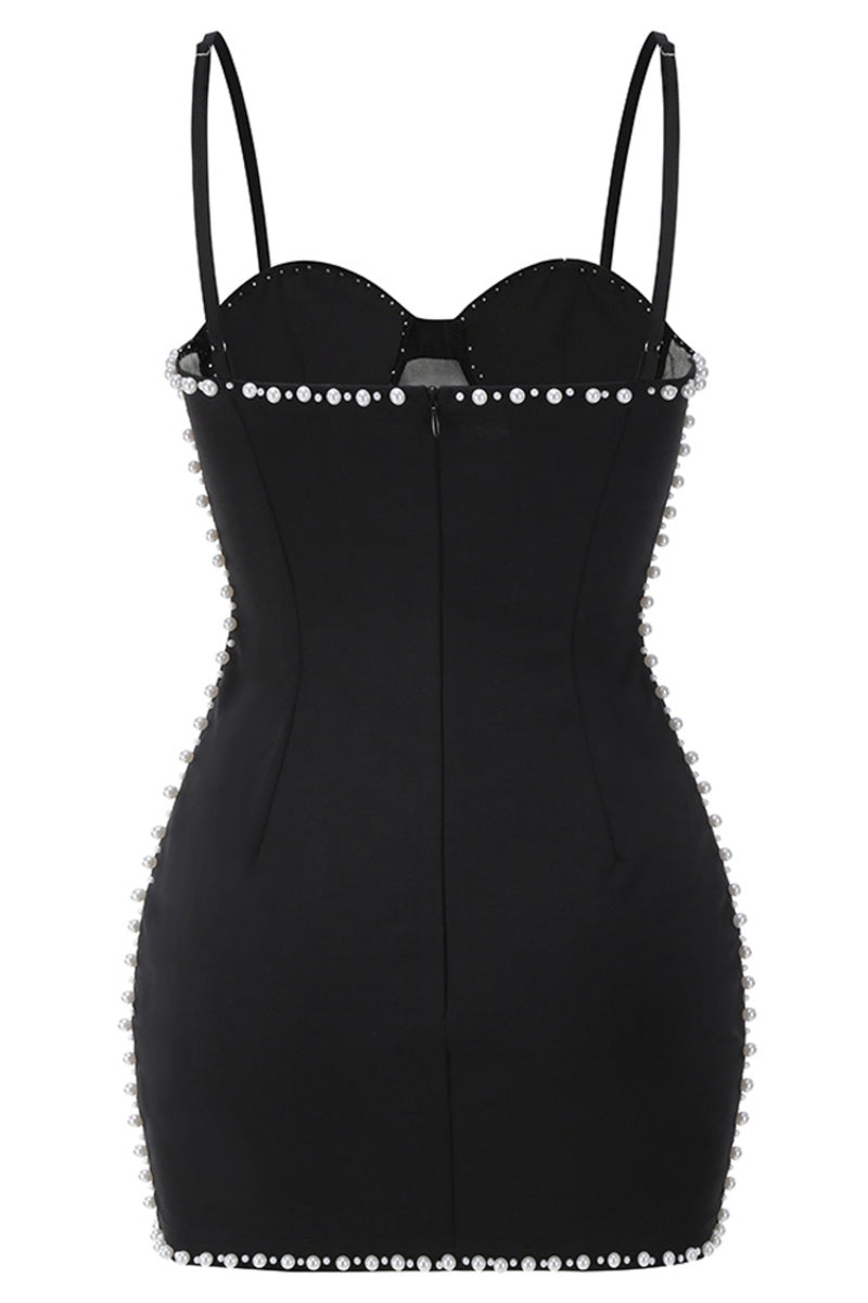 Pearl Trim Bustier Mesh Mini Dress