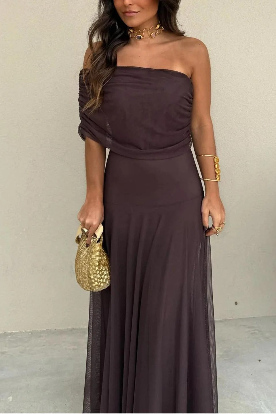 Toledo One Shoulder Mesh Maxi Dress
