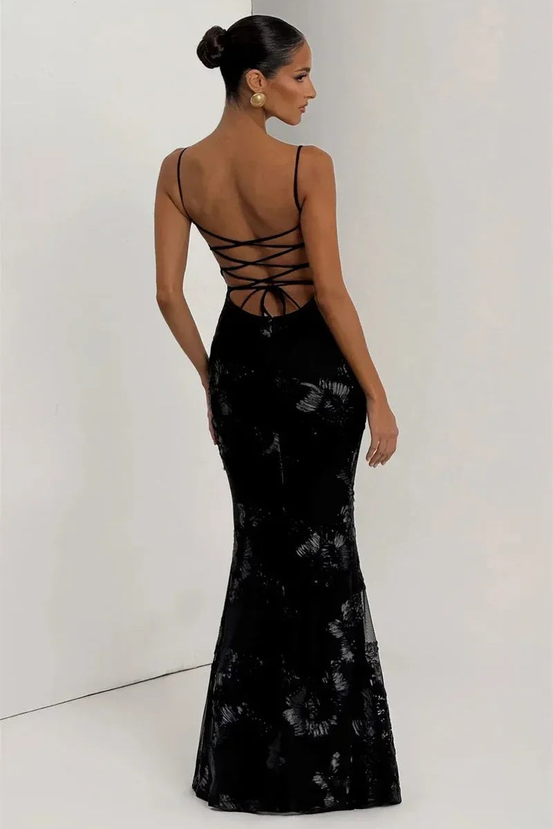 Elegant Slim Mesh Maxi Dress