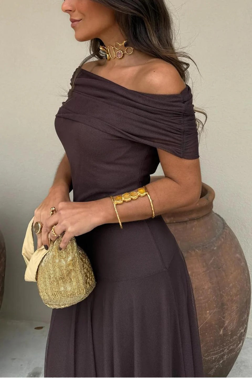 Toledo One Shoulder Mesh Maxi Dress