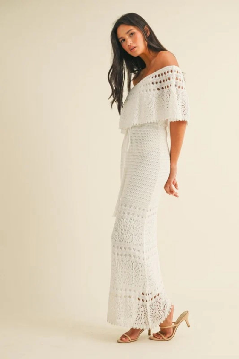 White off the shoulder crochet dress