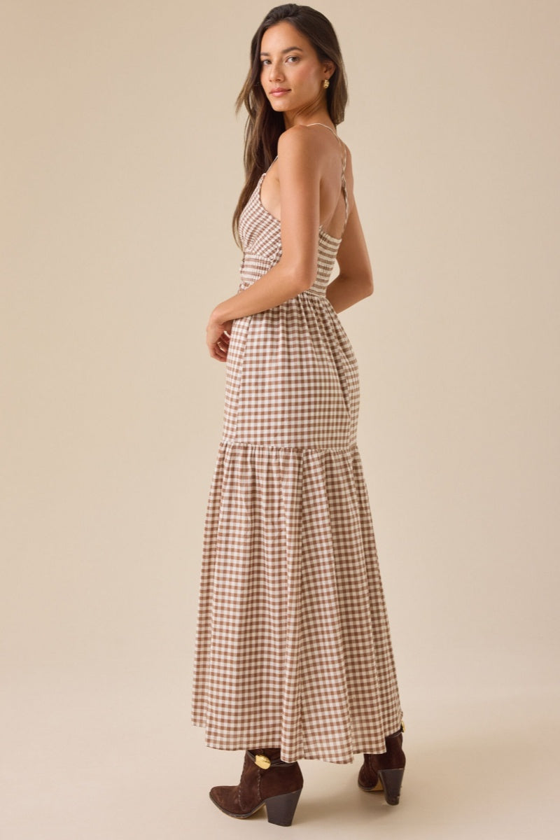 Plaid Pleated Layered Maxi Dress