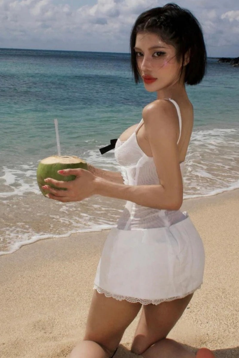 Bow Lace Detail Sexy Bandage Mini Dress