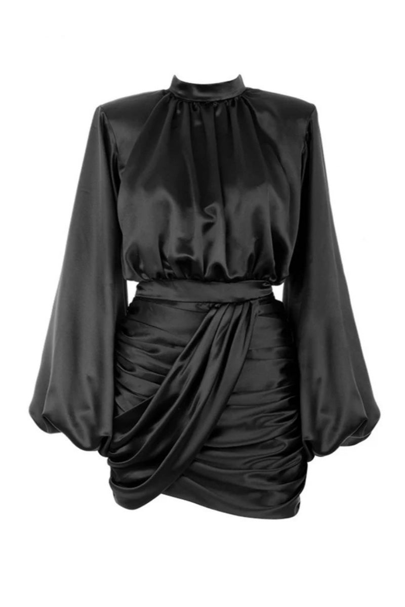 Black Satin Jacket  Mini Dress