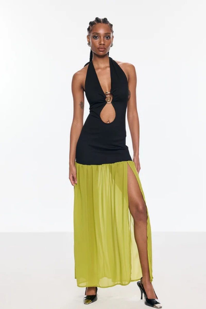 Cutout Halter Neck Backless Split Maxi Dress