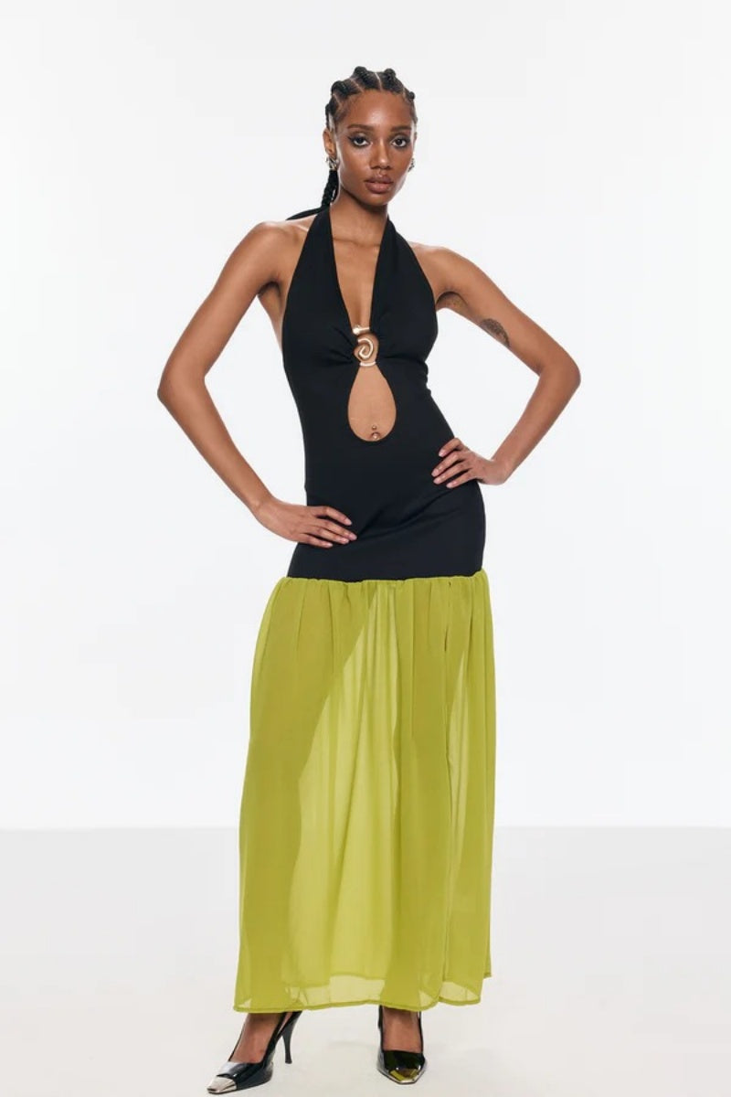 Cutout Halter Neck Backless Split Maxi Dress
