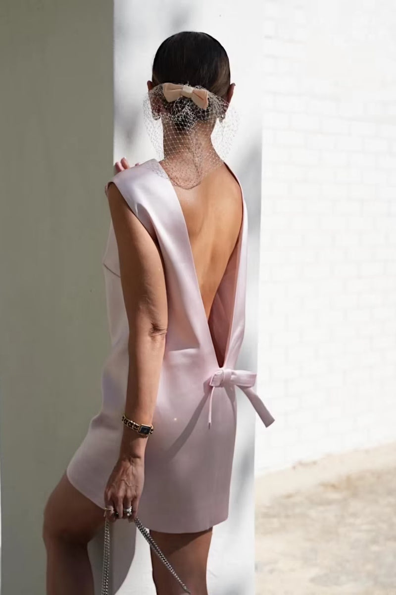 Bow Backless Satin  Mini Dress