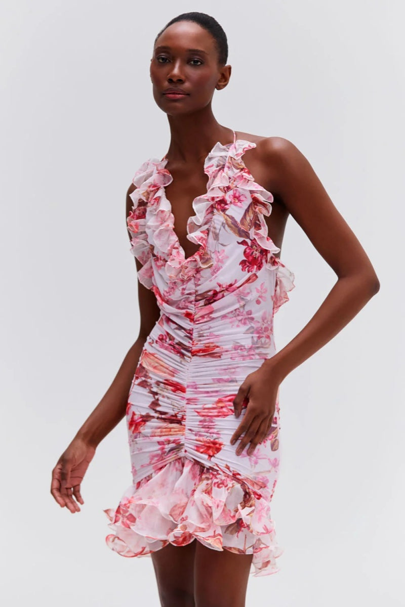 Floral Haze Stretch Tulle Sleeveless Mini Dress