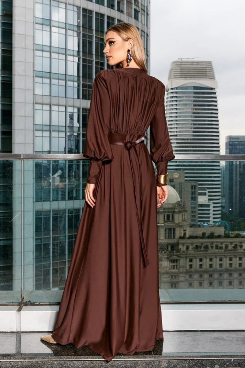 Plunge Long Sleeve Maxi Dress