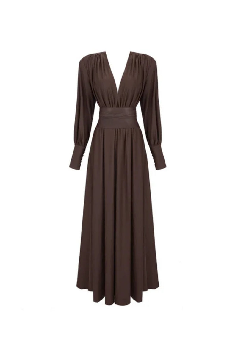 Plunge Long Sleeve Maxi Dress