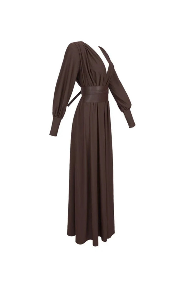 Plunge Long Sleeve Maxi Dress