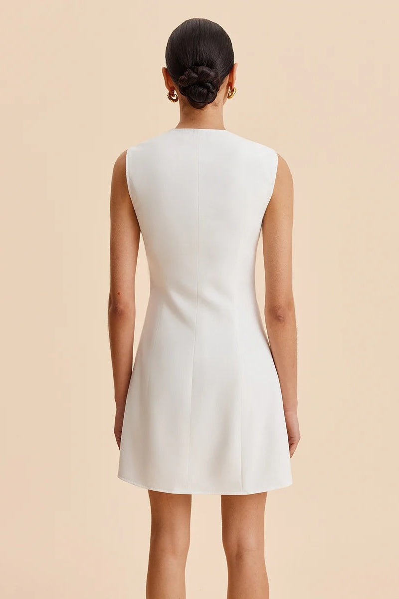 Metallic Button Sleeveless Zipper Mini Dress