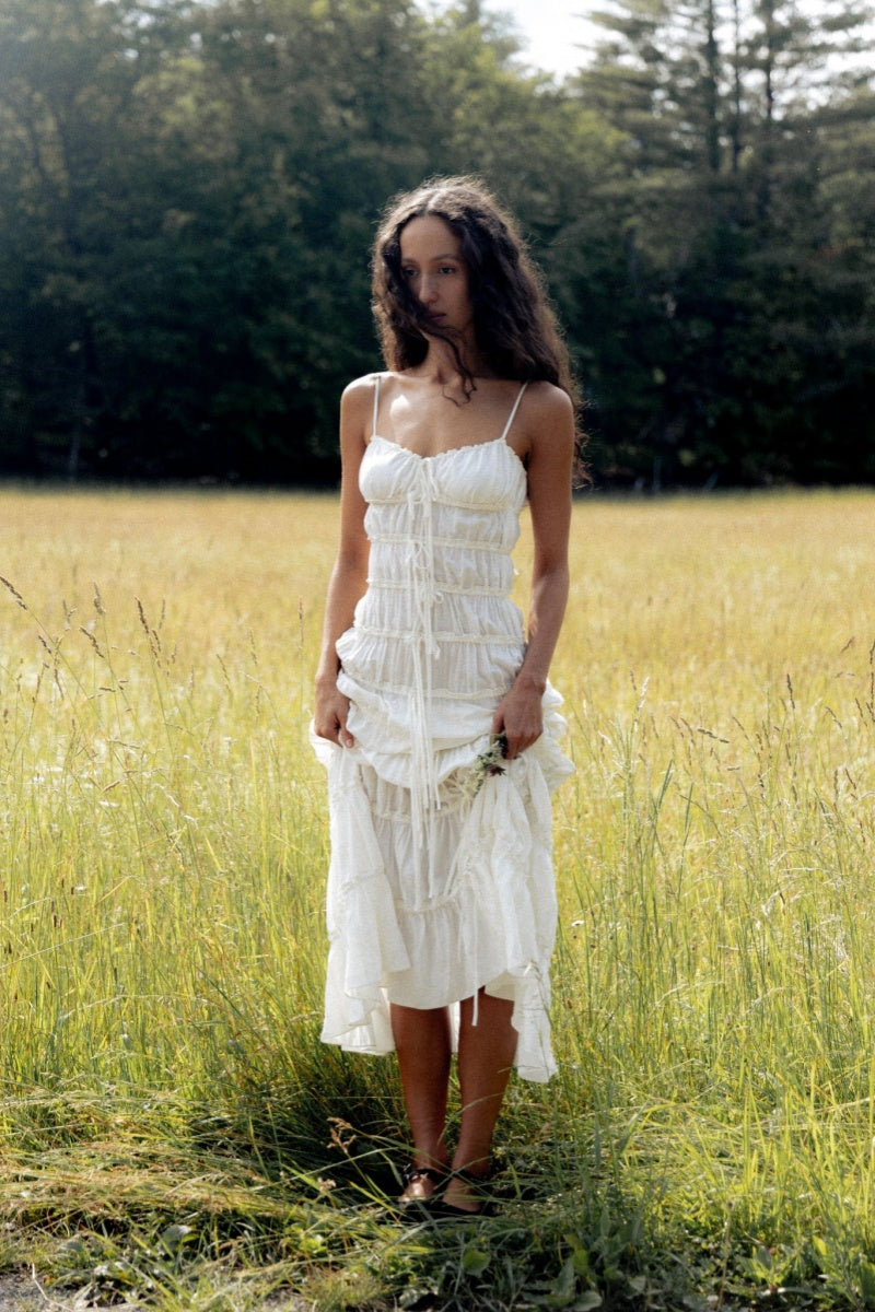 With Thin Straps Pleated Layered Maxi Boho Dress