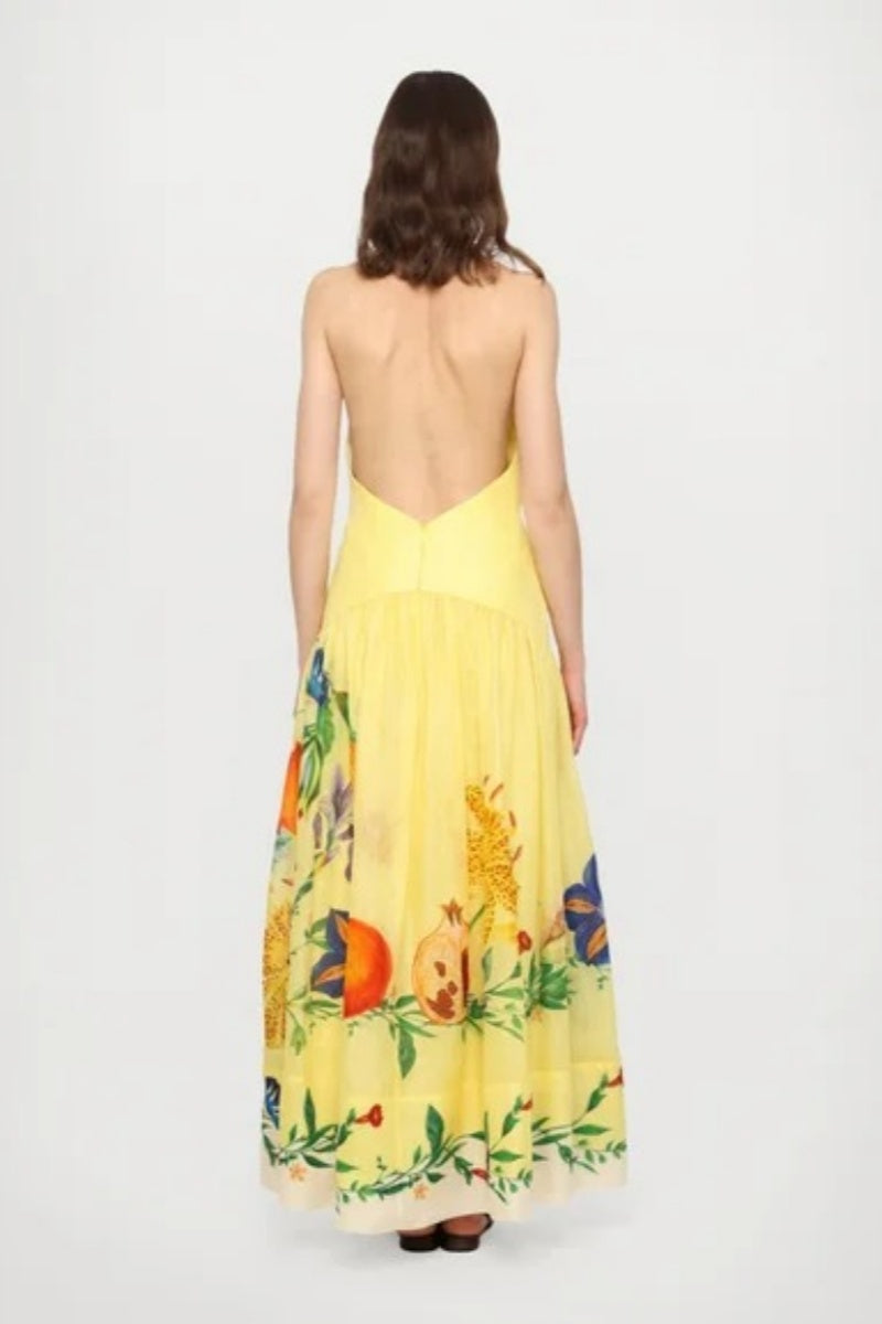 Yellow Printed Halterneck Maxi Dress