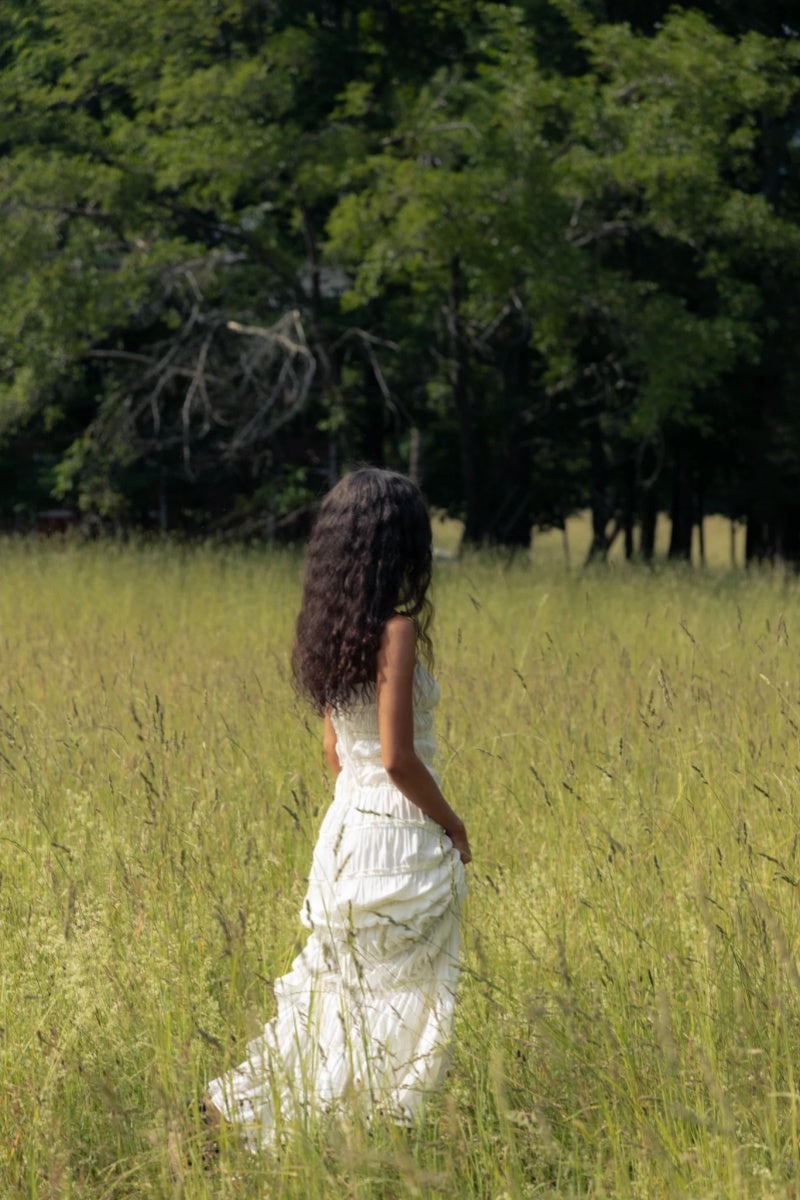 With Thin Straps Pleated Layered Maxi Boho Dress