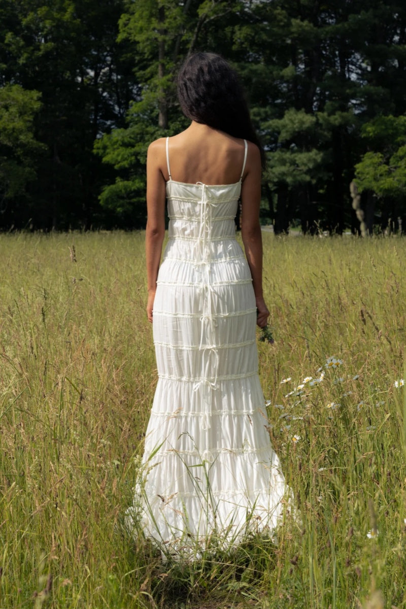 With Thin Straps Pleated Layered Maxi Boho Dress