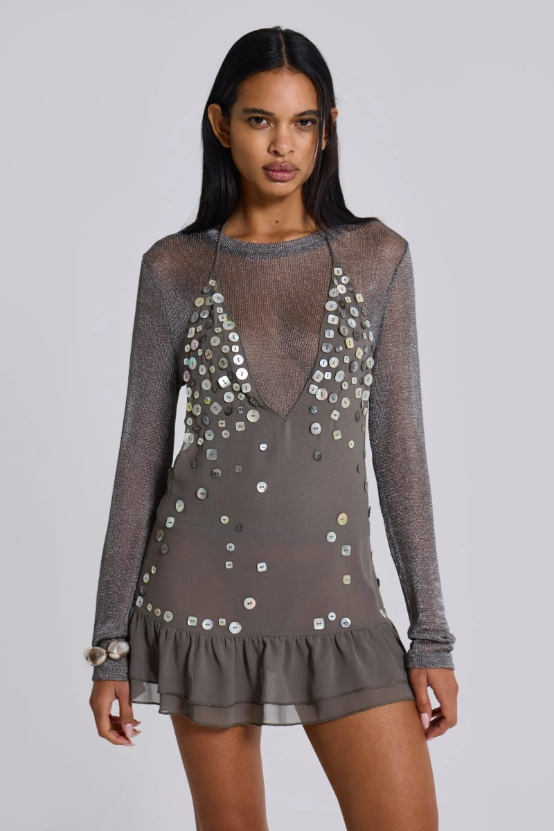 Halter Neck Beaded Sequin Mini Dress