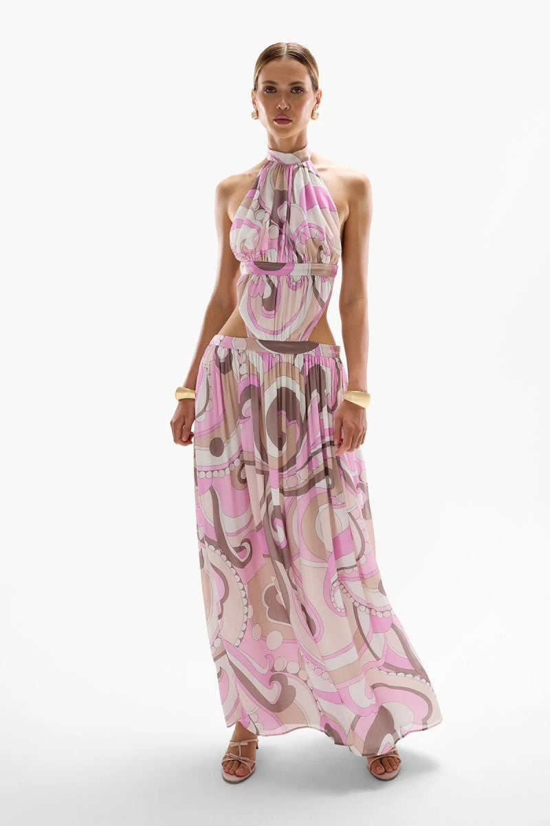 Exquisite Printed Backless Maxi Dress
