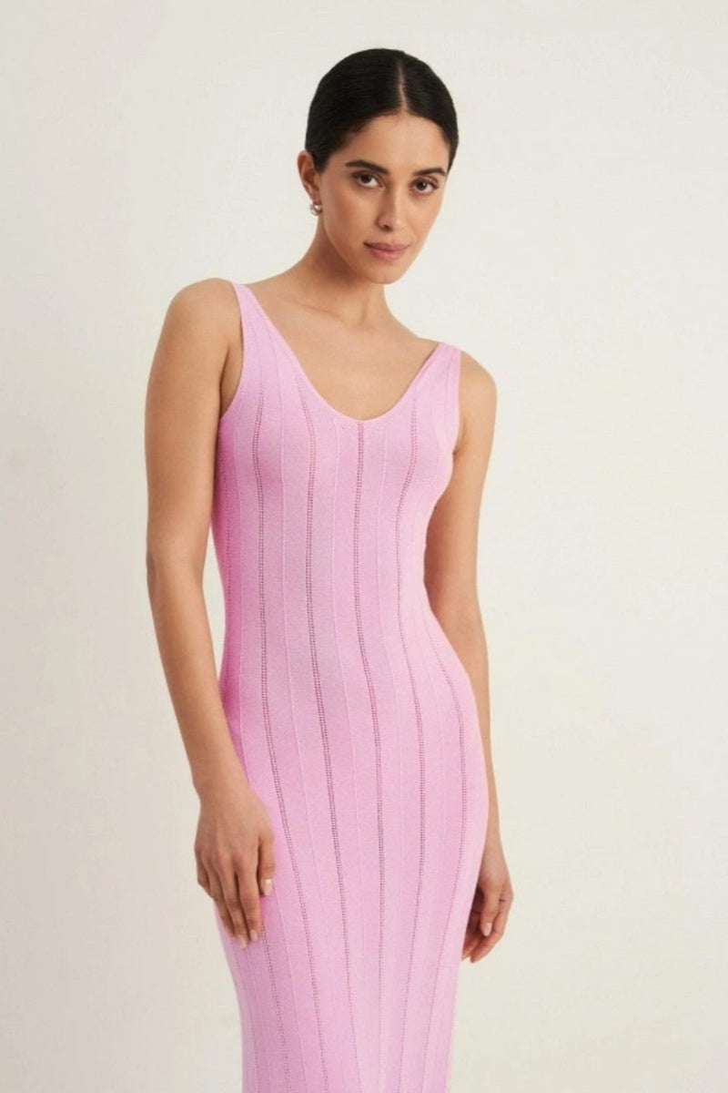 Knit Ribbed Open Back Solid Maxi Dress