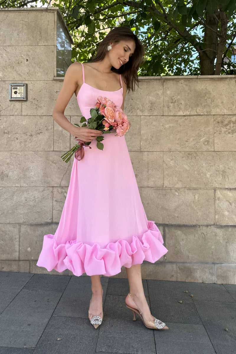 Elegant Floral Hem Slip Midi Dress