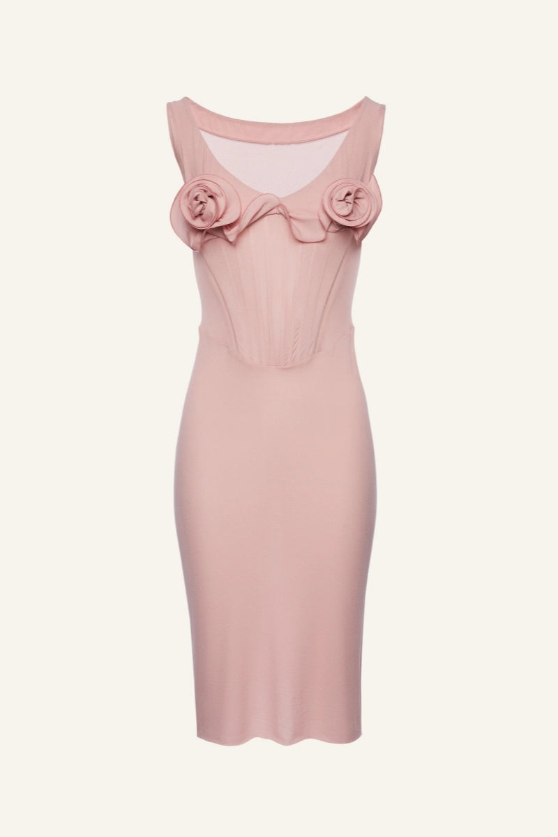 Pink Flower Bustier Midi Dress