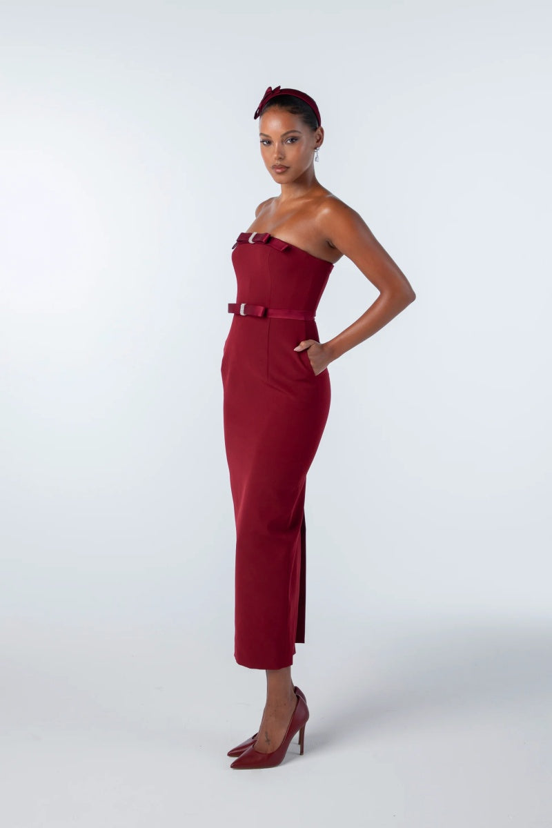Off-The-Shoulder Bow Strapless Midi Dress