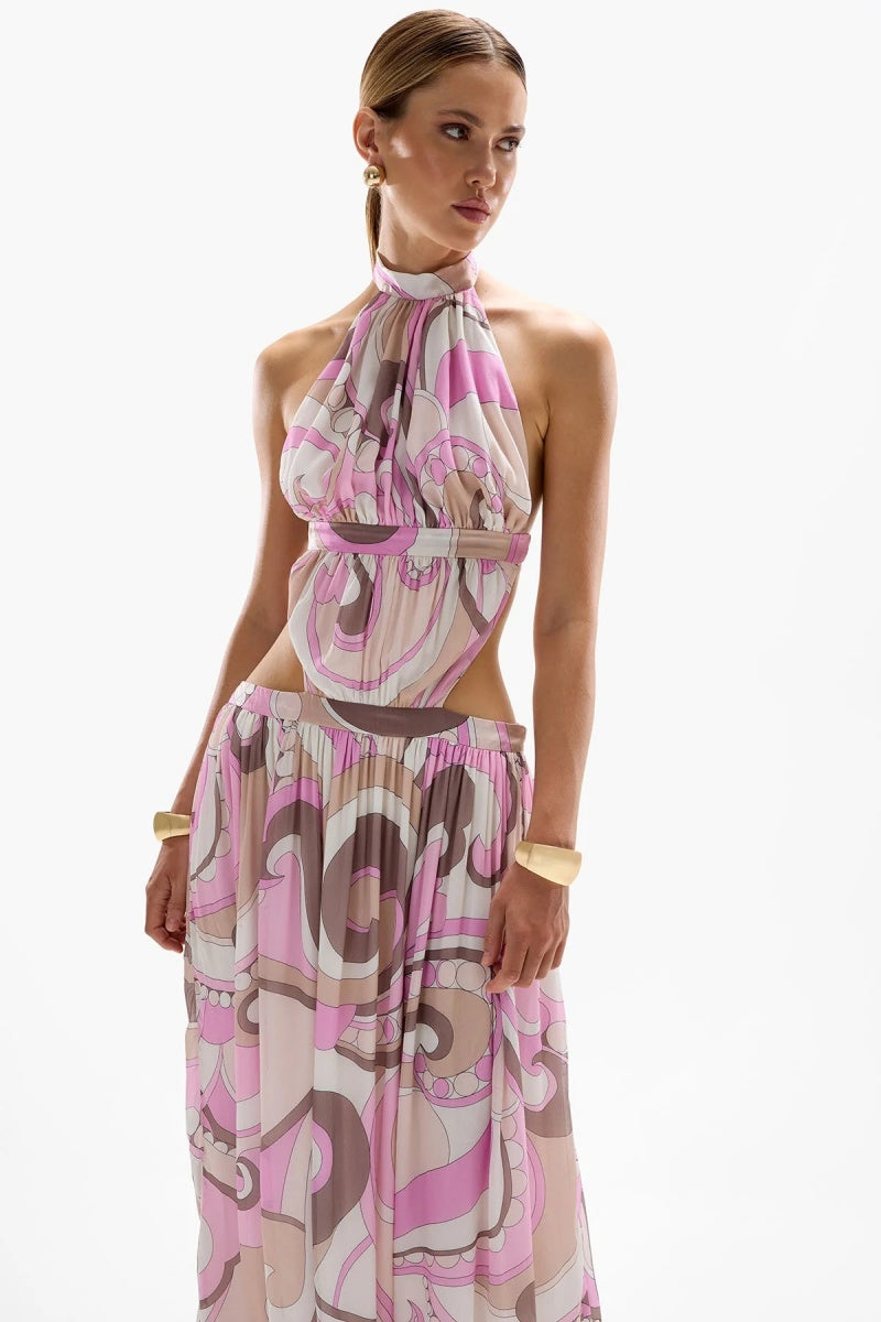 Exquisite Printed Backless Maxi Dress