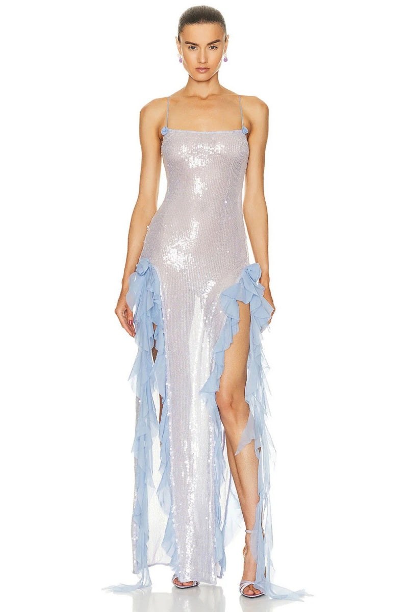Magnetic Sensation Sequin Ruffled Maxi Dress