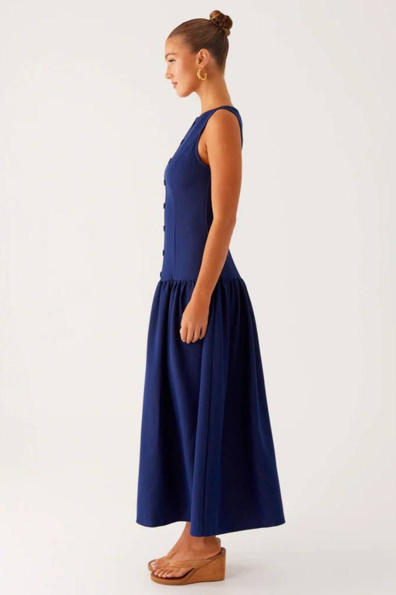 Elegant Denim Midi Dress - Indigo
