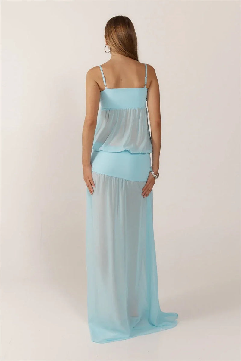 Blue Sheer Maxi Dress