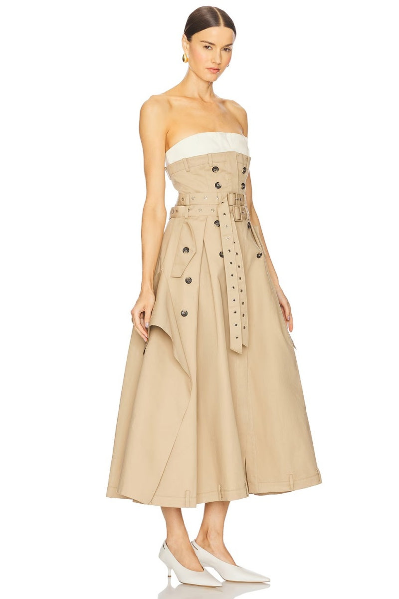 Strapless Trench Coat-Style Midi Dress