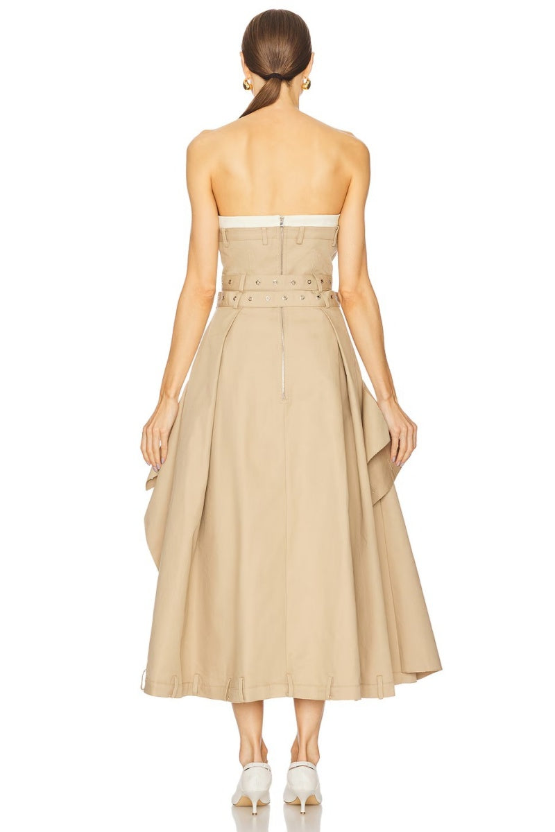 Strapless Trench Coat-Style Midi Dress