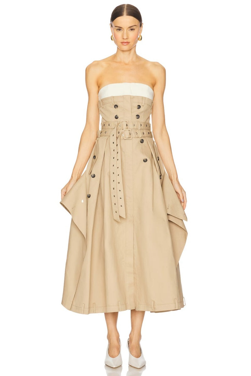 Strapless Trench Coat-Style Midi Dress