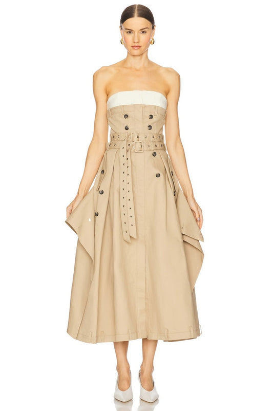 Strapless Trench Coat-Style Midi Dress