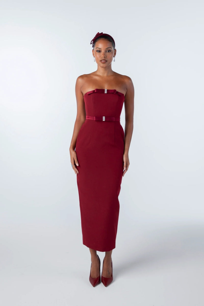 Off-The-Shoulder Bow Strapless Midi Dress