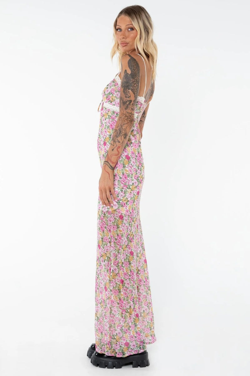 Pink Floral Slip  Maxi  Dress