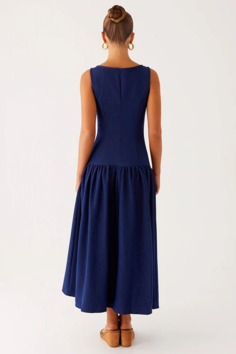 Elegant Denim Midi Dress - Indigo