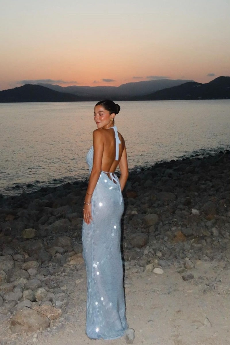 Sexy Halterneck Sequined Maxi Dress