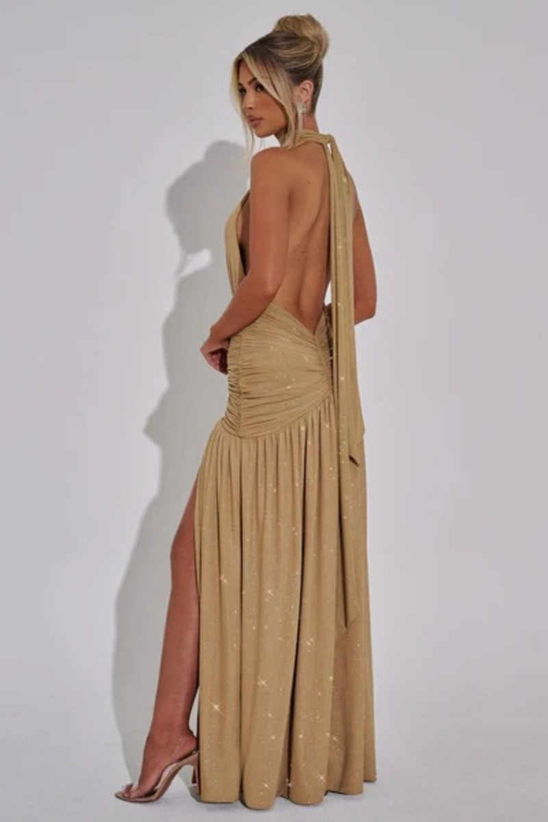 Melania Gold Sparkle Maxi Dress